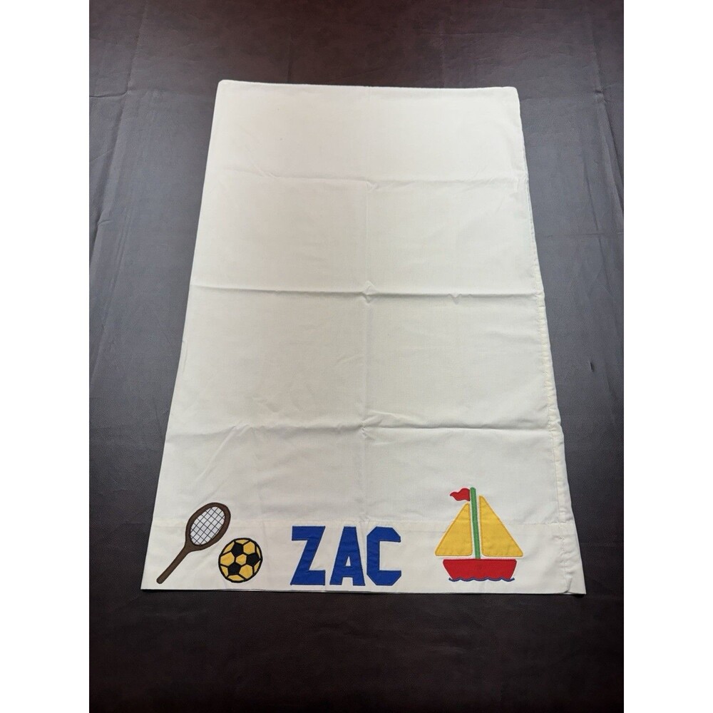 VTG 1980s Personalized Pillowcase Zac Sports Sailboat Embroidered Kids Bedding